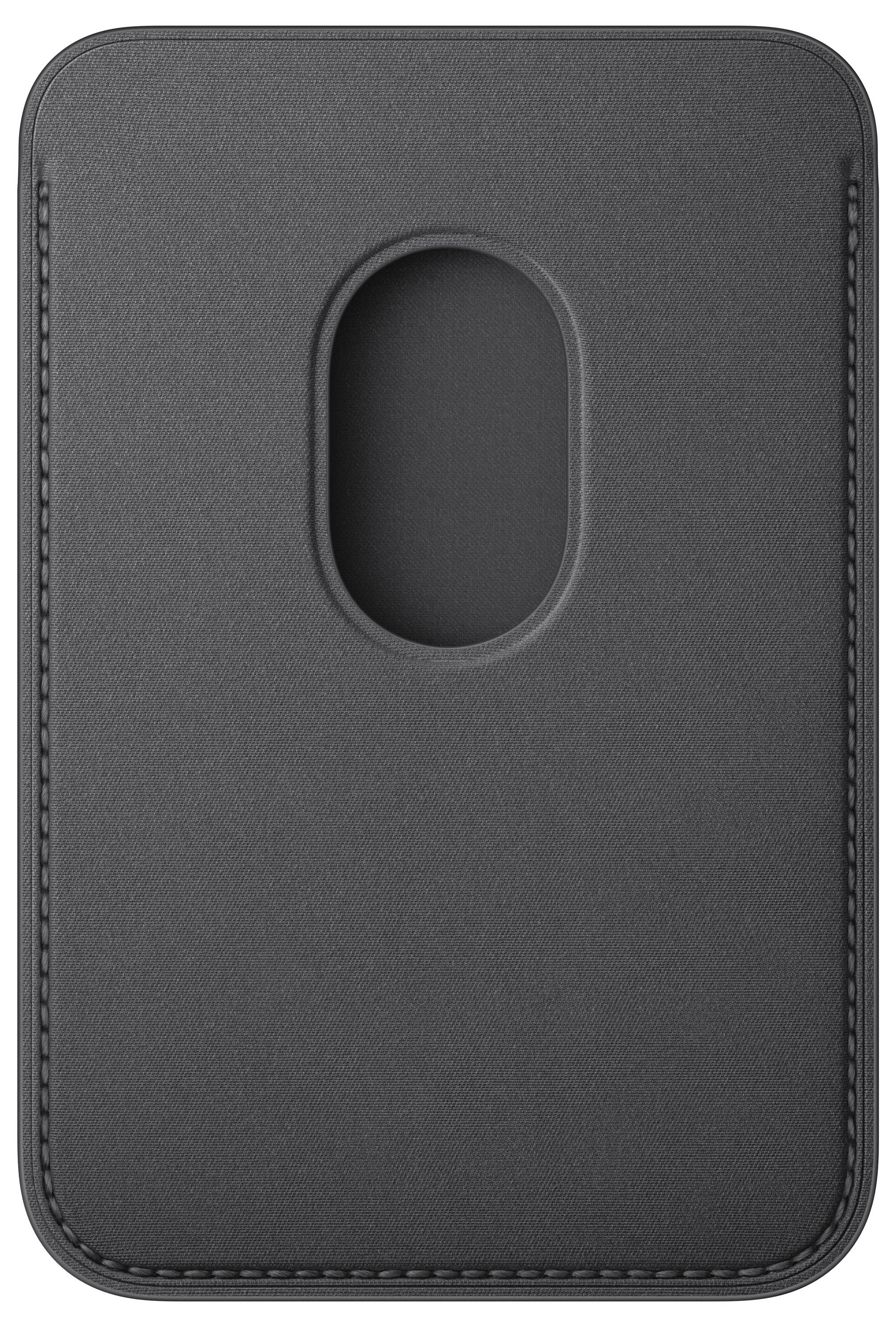 Cover per smartphone in nero, con apertura ovale al centro per la compatibilità MagSafe.