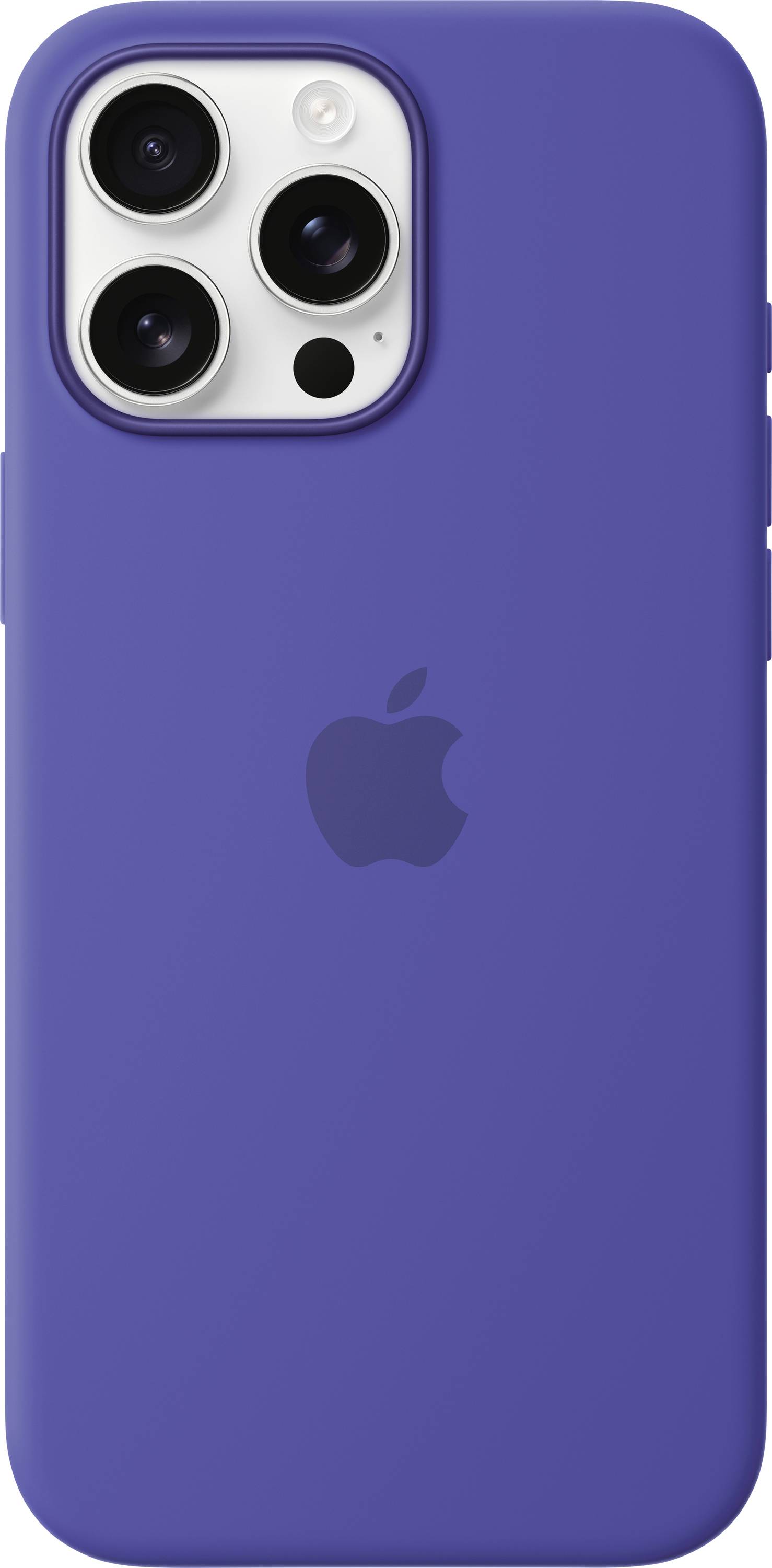 Un smartphone con una custodia blu e tre obiettivi fotografici sul retro.