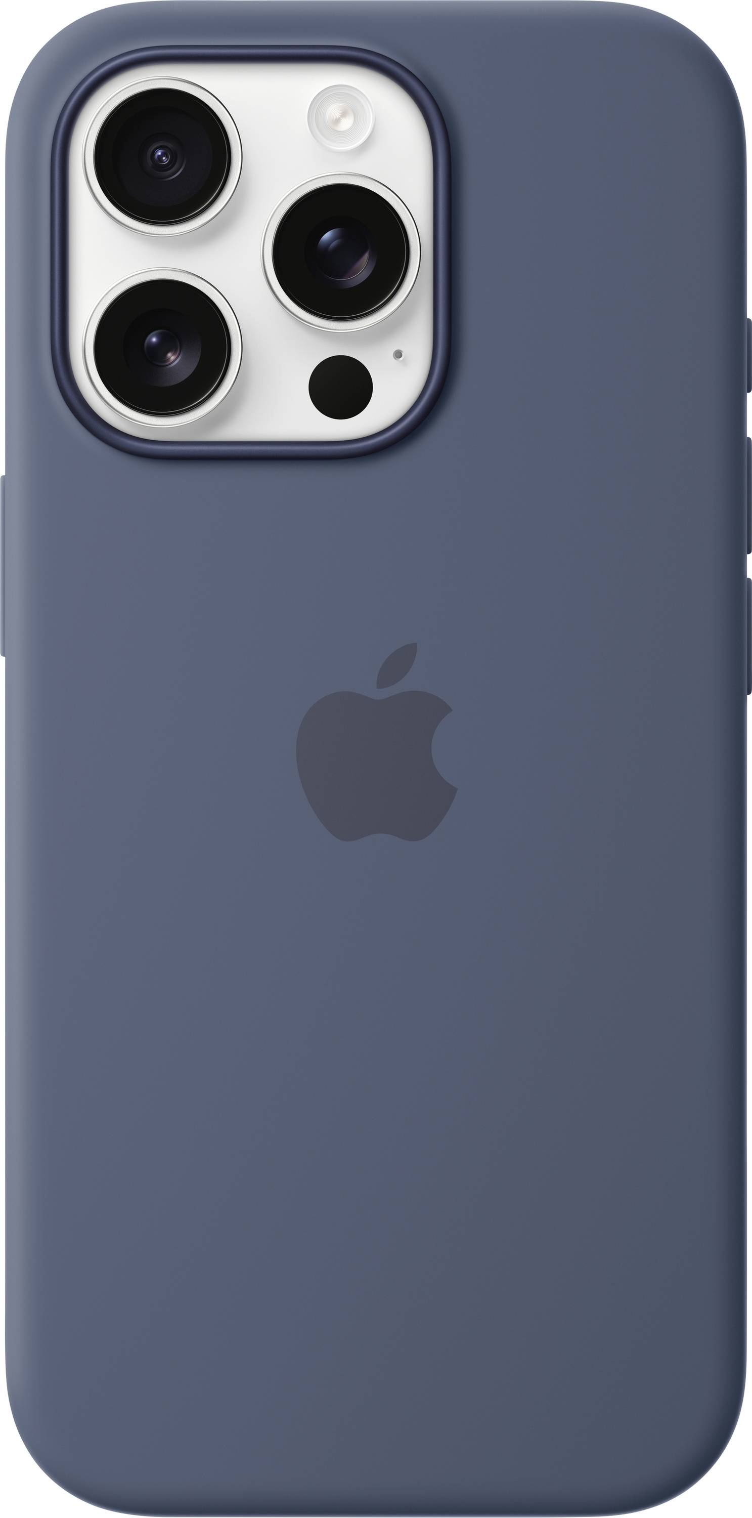 Un smartphone con una custodia blu scuro e un modulo fotocamera prominente. Logo del marchio visibile sul retro.