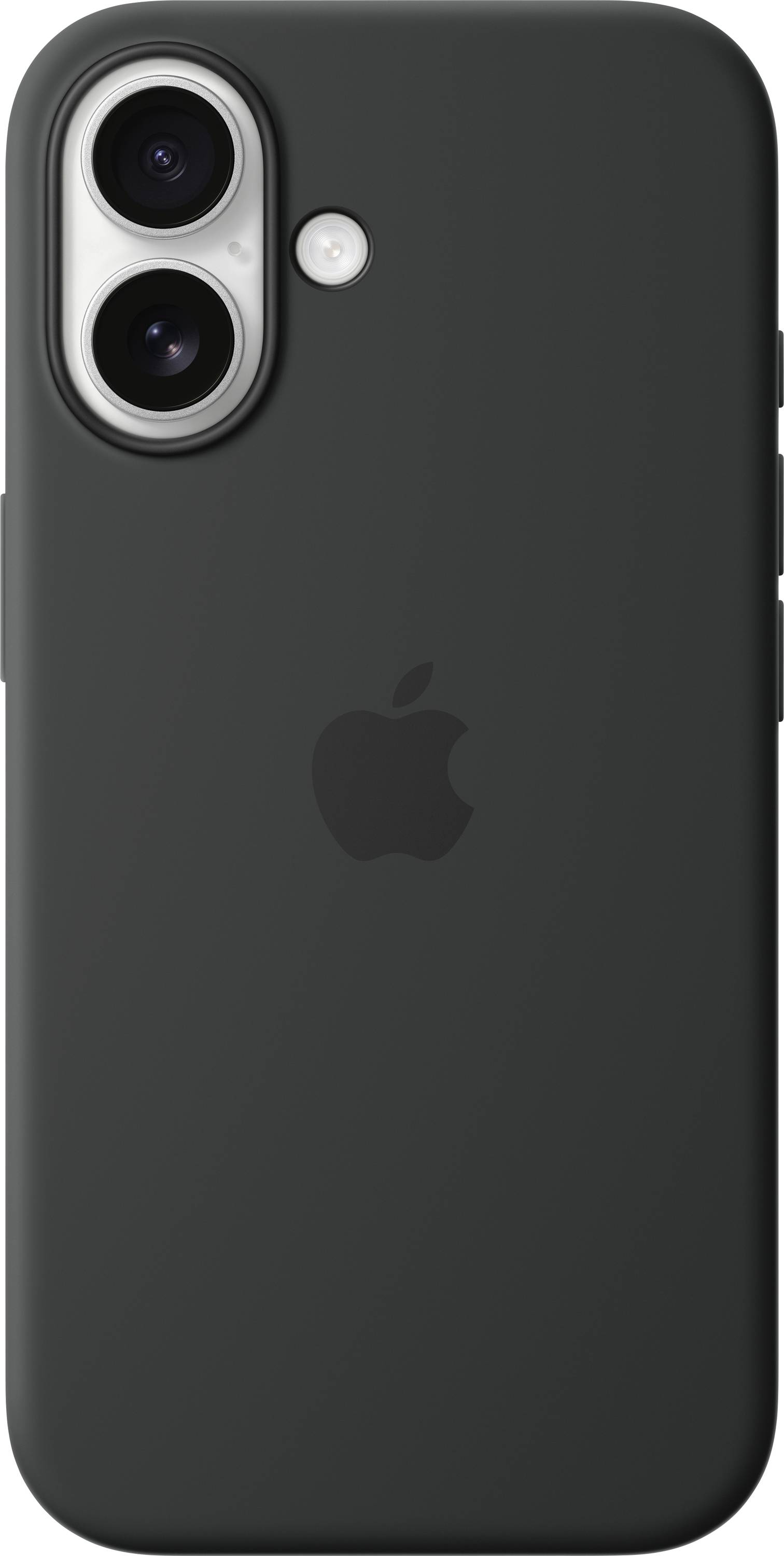 Retro di uno smartphone nero con due fotocamere e un flash in alto a sinistra, logo Apple al centro.