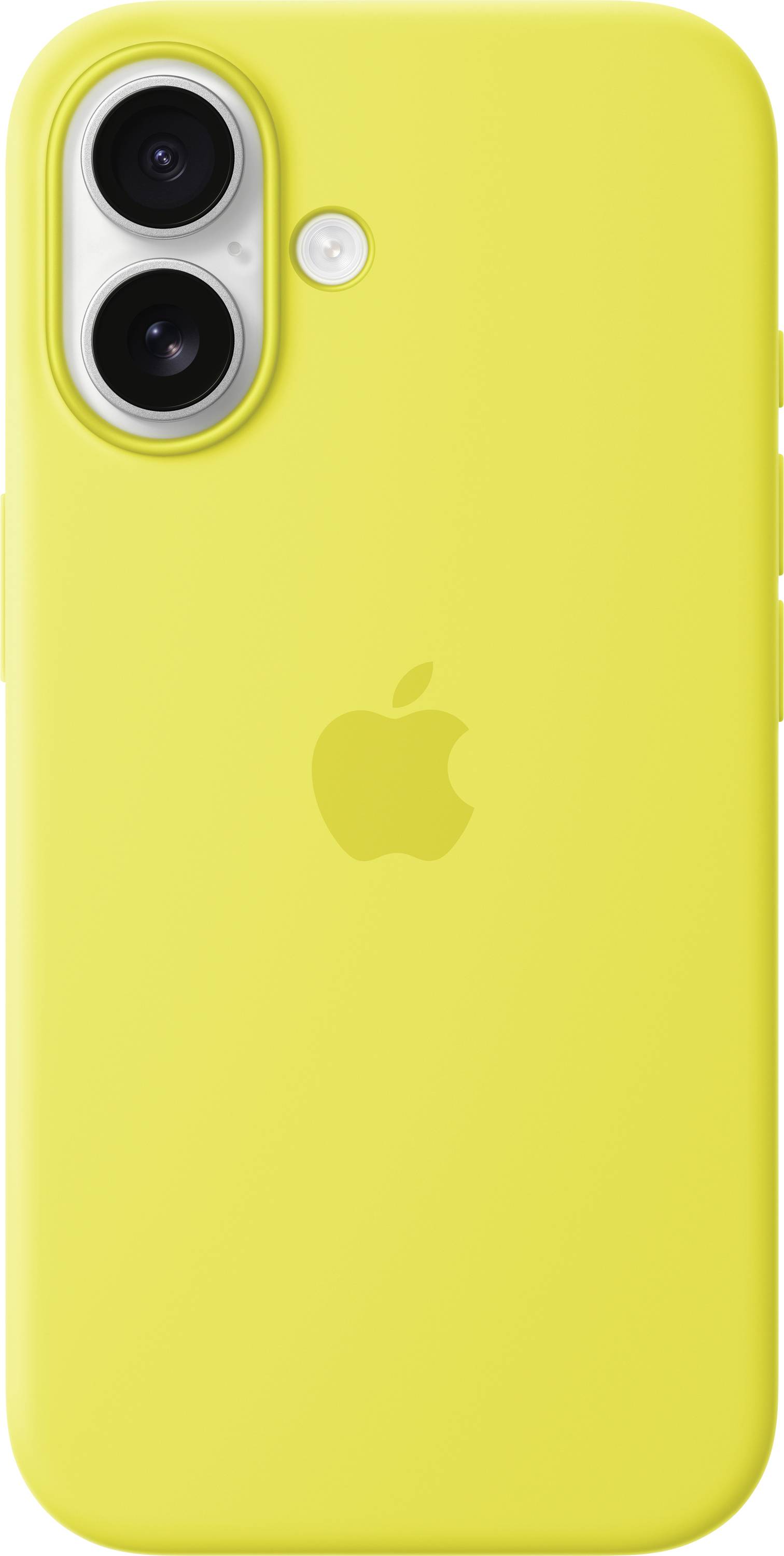 Un iPhone giallo con due obiettivi della fotocamera e un flash. Sul retro è presente il logo Apple.