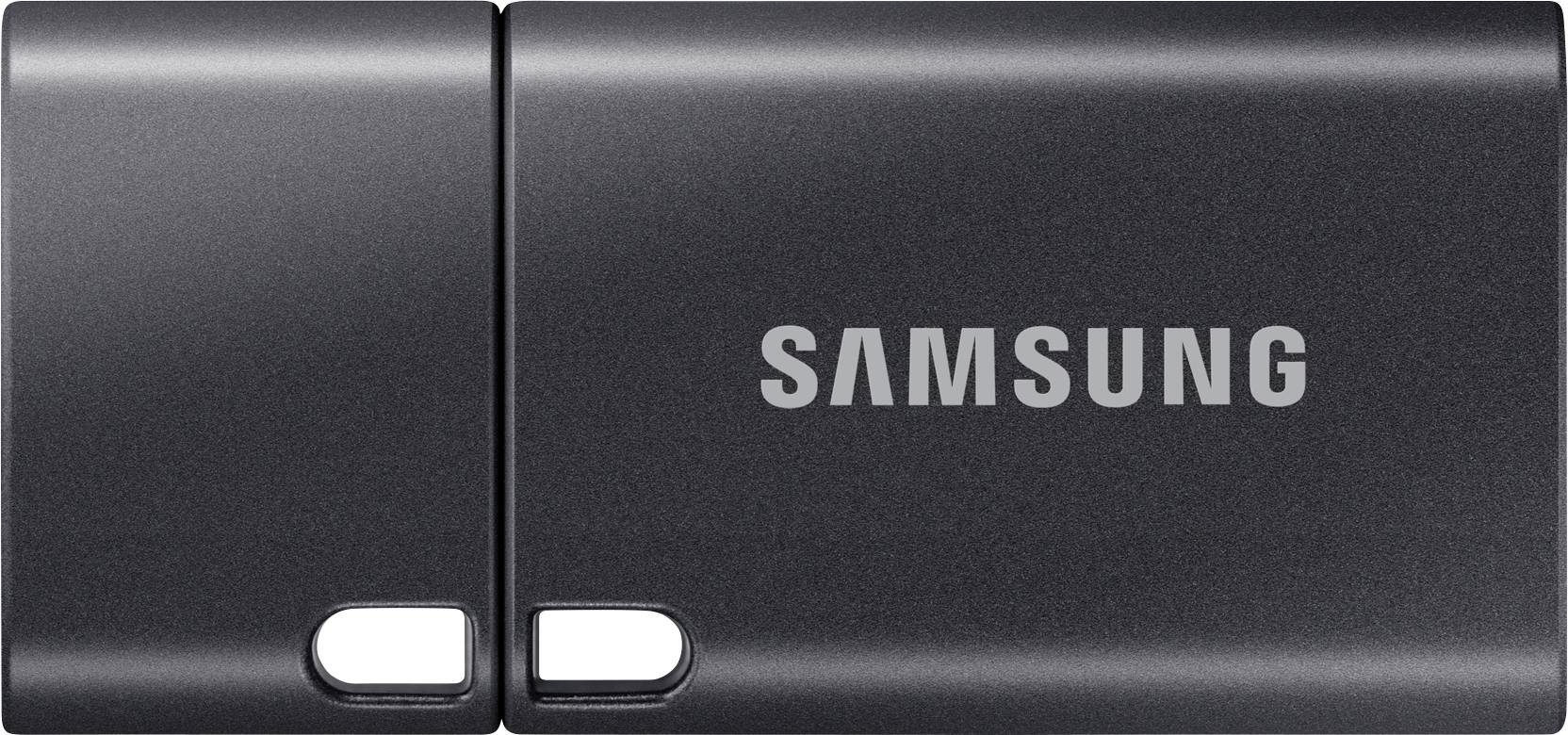 Chiavetta USB nera di Samsung, rettangolare con angoli arrotondati, con il logo Samsung al centro della superficie.