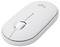 Mouse bianca wireless con design sottile e moderno e rotella di scorrimento centrale.