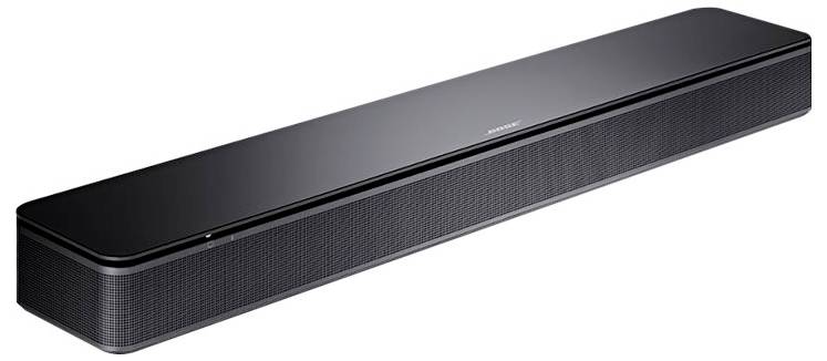 Una soundbar nera e sottile su uno sfondo bianco. Ideale per migliorare l'audio TV in ambienti domestici moderni.