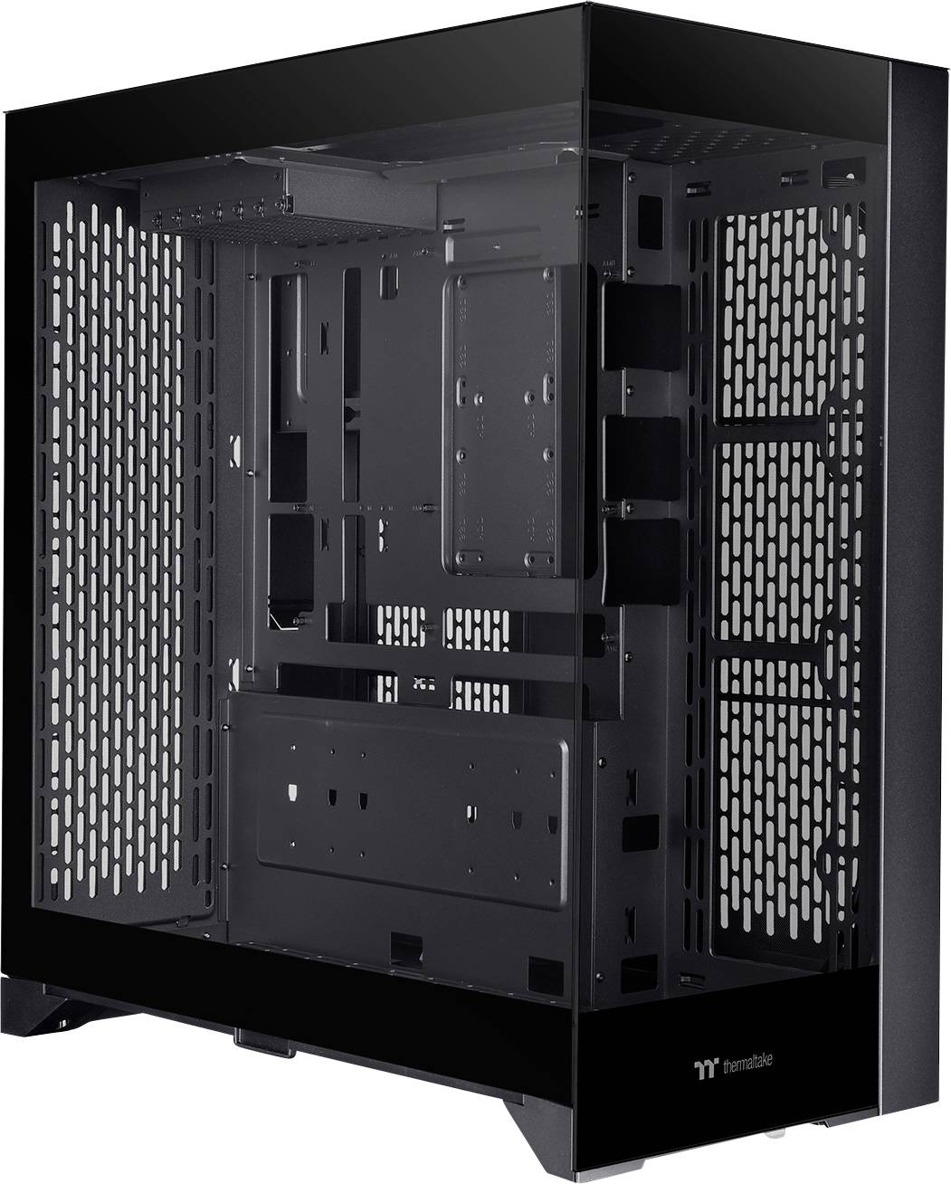 Un case per computer nero con pannello laterale trasparente, che consente di vedere all'interno. Ideale per gli appassionati di PC per creare setup personalizzati.