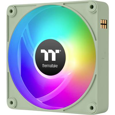 Ventola per computer con illuminazione RGB multicolore e logo 'Thermaltake' inciso al centro.