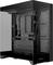 Case PC nero con parete laterale trasparente, vista interna che mostra gli slot per scheda madre e unità, griglia di ventilazione aperta.