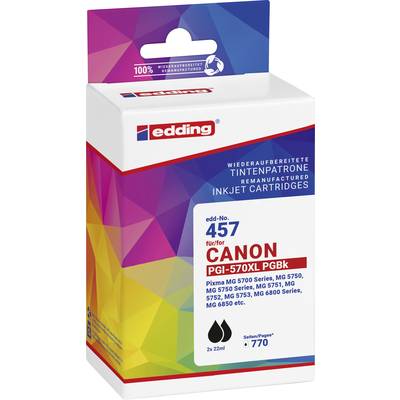 Cartuccia d'inchiostro ricaricabile Edding, modello 457, compatibile con stampanti Canon delle serie Pixma MG e MGX, 2x22 ml.