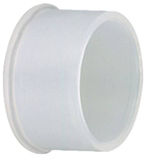Un connettore cilindrico bianco in plastica con superficie liscia, adatto per condutture.