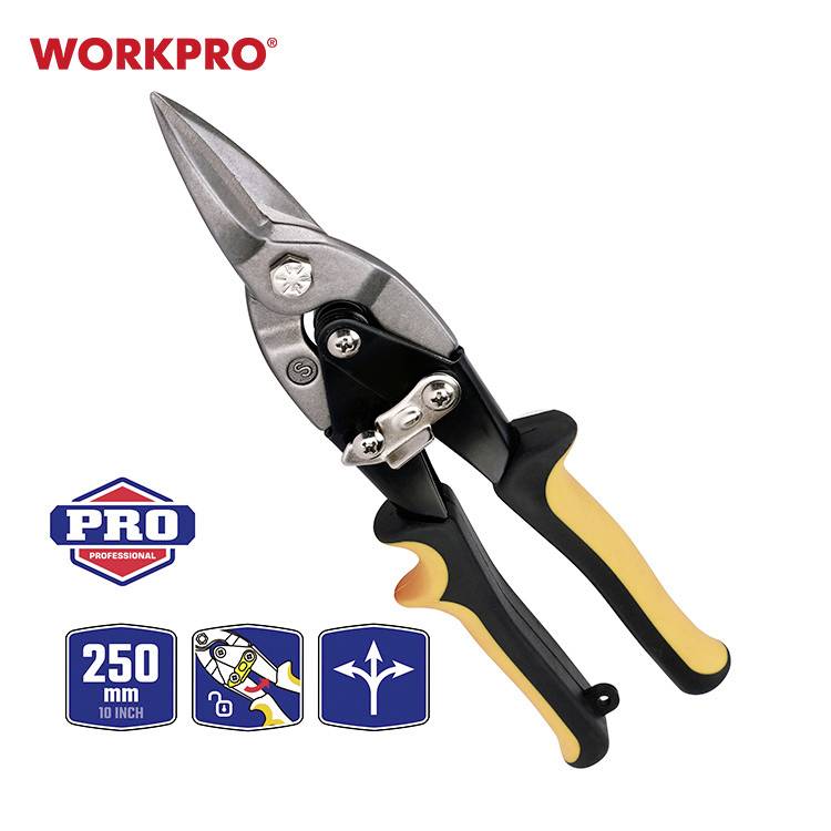 Forbici professionali, marca 'WORKPRO', 250 mm, dieci pollici. Adatte per usi professionali, impugnatura gialla e nera.