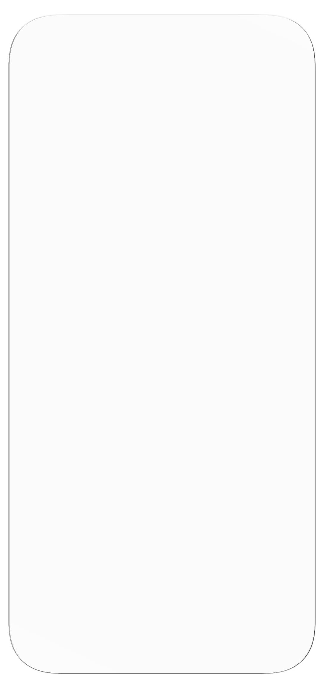 Un display di uno smartphone bianco con angoli arrotondati, vuoto e non illuminato, su uno sfondo bianco.