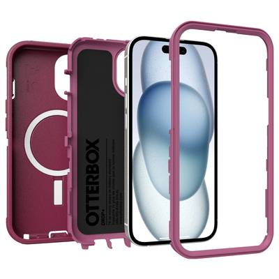 Smartphone rosa con custodia OtterBox, composto da retro, imbottitura e cornice con vista dello schermo. Protezione contro urti e graffi.