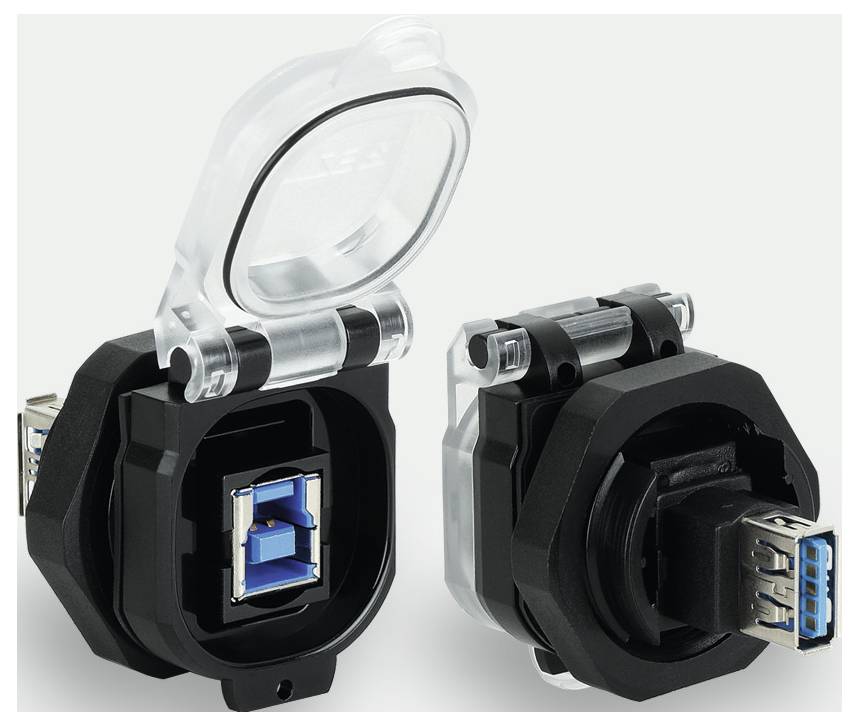Presa da incasso USB-3.0 B/A F/F 180° PC con coperchio ribaltabile dritto USB-3.0 B/A F/F 180° PC 493116 Lütze Contenuto: 1 pz.
