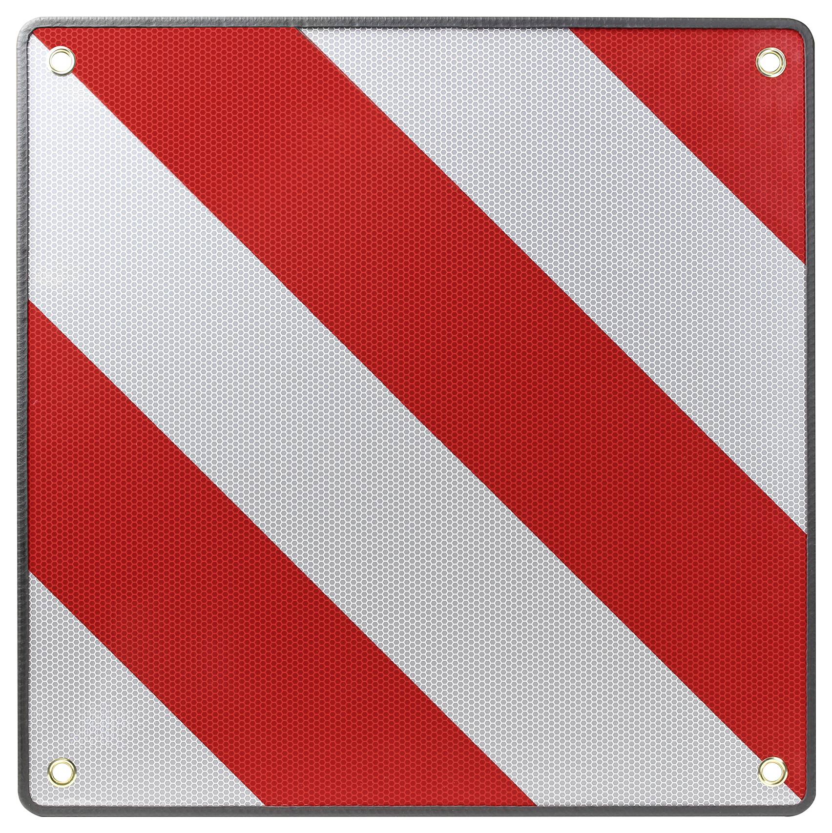 Triangolo di avvertimento quadrato con strisce oblique rosse e bianche.