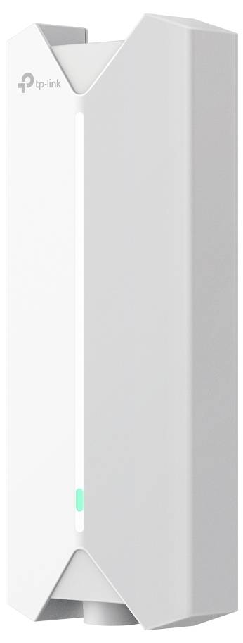 Un router Wi-Fi bianco e rettangolare con una barra LED verticale sul davanti. Il logo TP-Link è visibile in alto a sinistra.