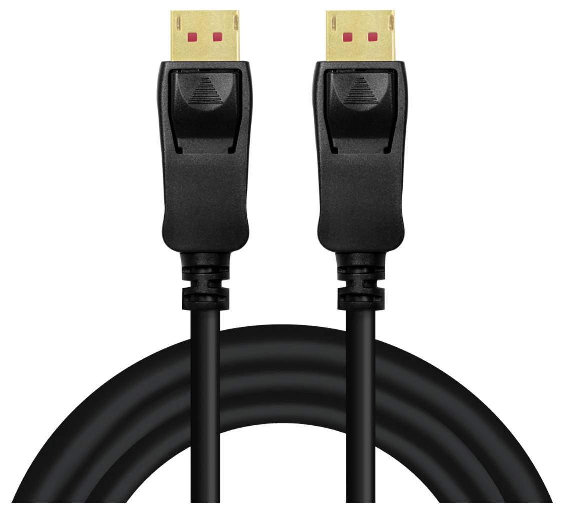 Due spine per cavo DisplayPort con involucri in plastica nera e contatti dorati.