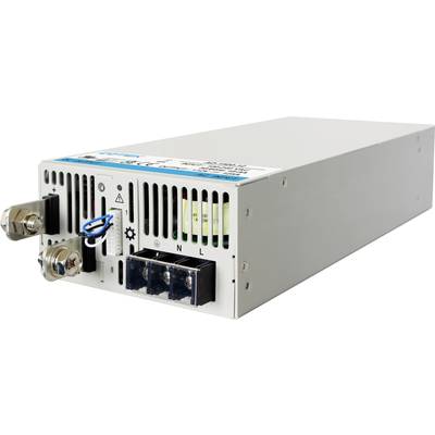 Alimentatore industriale in forma rettangolare con feritoie di ventilazione e connessioni elettriche, adatto per applicazioni industriali.