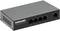 Switch Gigabit Ethernet a 5 porte nero con porte di connessione di rete sul lato frontale, con marchio 'Intellinet' stampato.