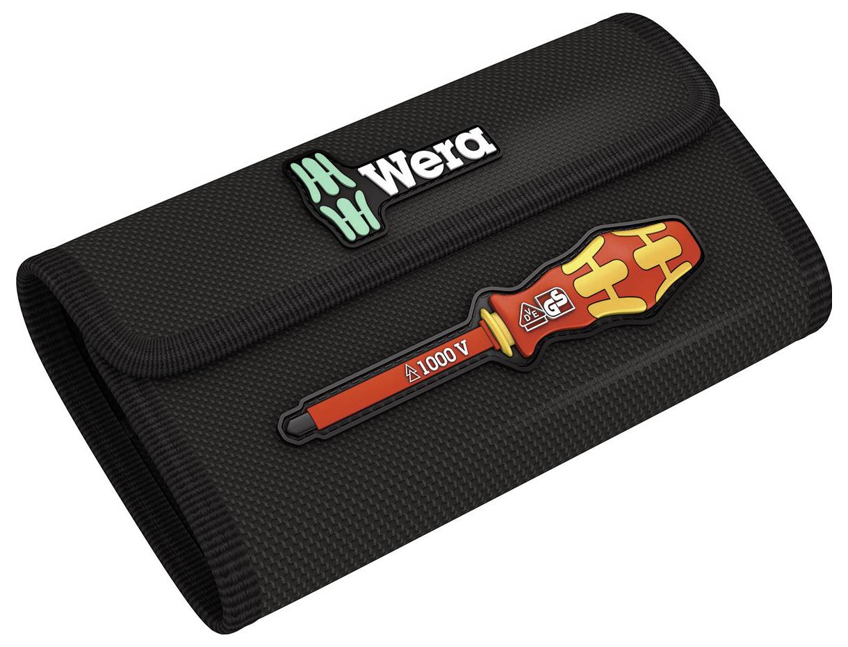 Borsa degli attrezzi Wera con un cacciavite isolato arancione da 1000 V.