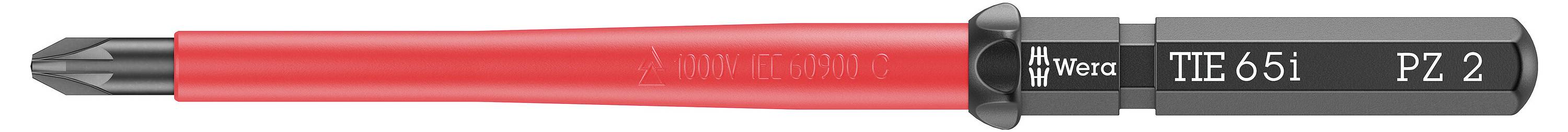 Un cacciavite rosso con la scritta 'Wera 11651 PZ 2' sul manico.