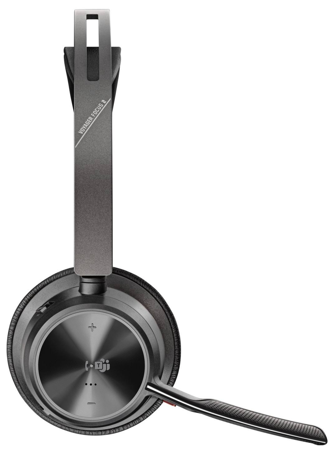 Cuffie wireless nere con braccio del microfono flessibile, controllo del volume laterale e padiglione auricolare imbottito per un comfort di utilizzo ottimale.
