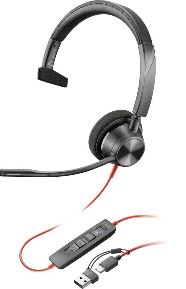 HP Poly Blackwire C3310 Cuffie On Ear via cavo Mono Nero Riduzione del rumore del microfono, Eliminazione del rumore headset con microfono, regolazione del volume, Muto Computer