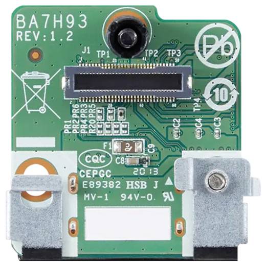 Una scheda elettronica verde con più connettori e contrassegni. In alto sono presenti i numeri 'BA7H93 REV:1.2'.