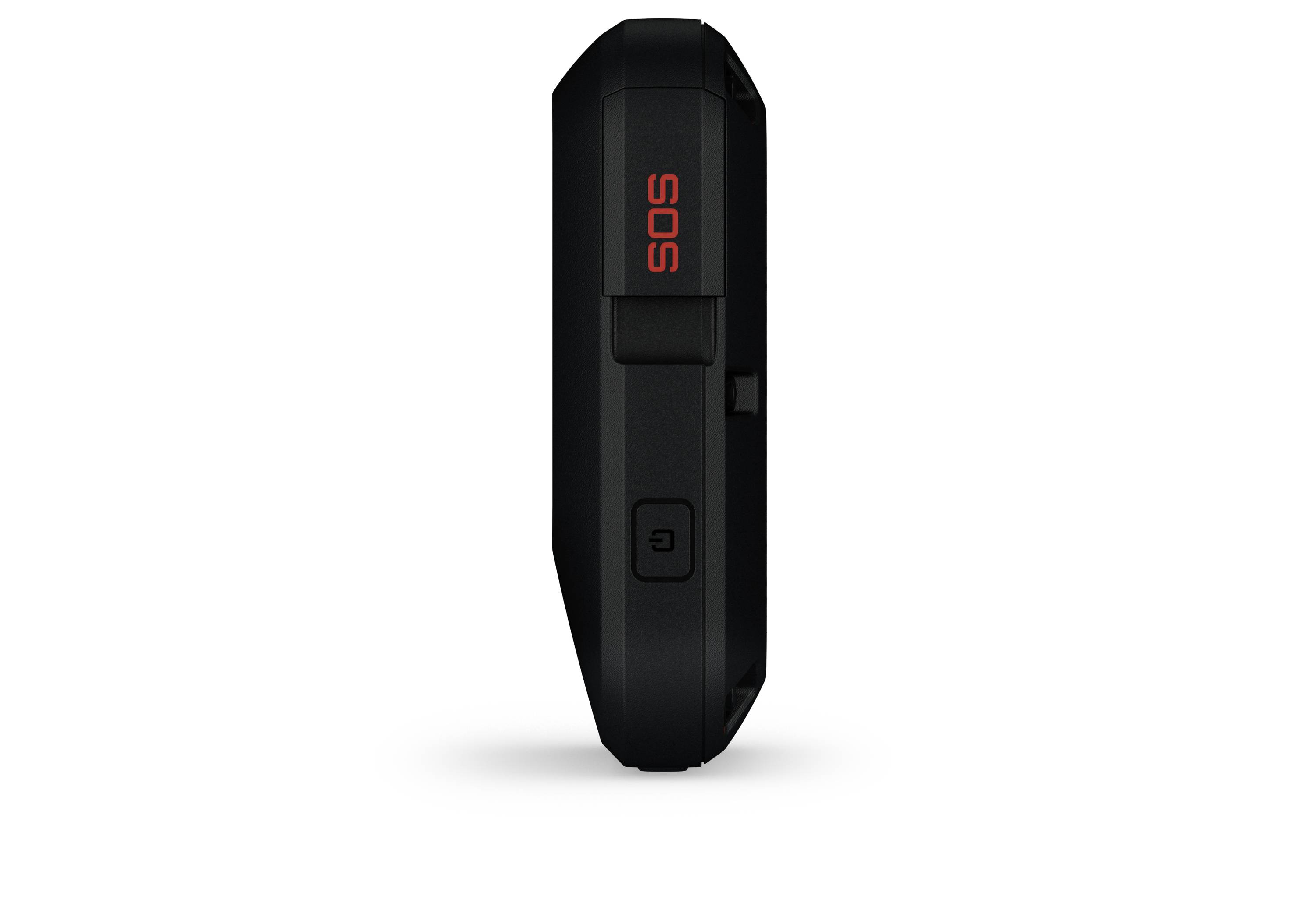 Dispositivo GPS portatile nero con pulsante 'SOS' rosso sul lato.