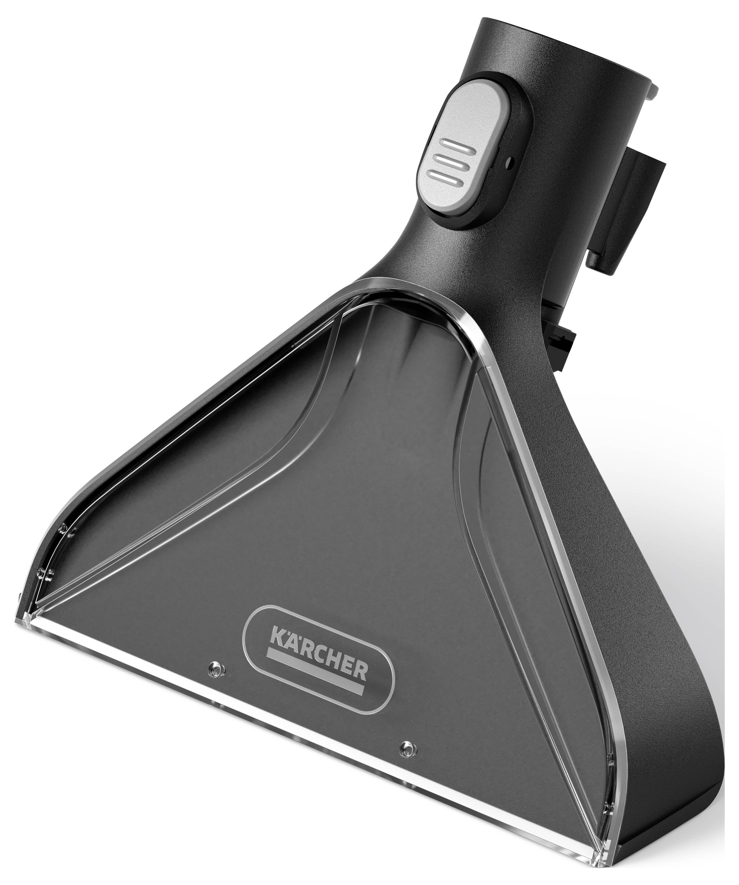 Un accessorio nero per ugello aspirante tappeti con il logo 'Kärcher' al centro, adatto agli aspirapolvere per pulire efficientemente i tappeti.