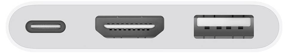 'Tre porte su un dispositivo: USB-C, HDMI e USB-A affiancate.'