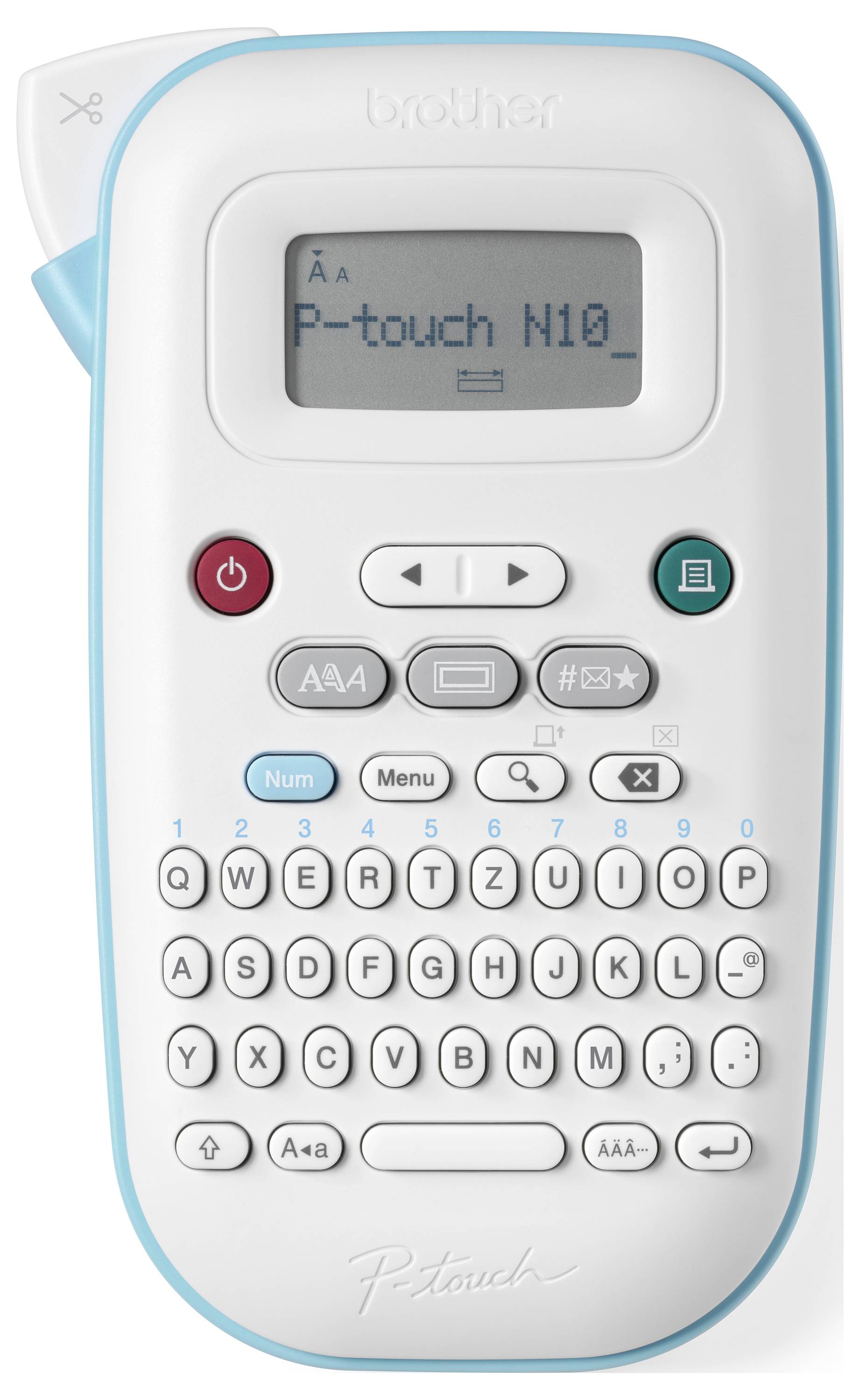 Dispositivo di etichettatura con display, tastiera e tasti funzione per la formattazione del testo sulle etichette. Marchio visibile in alto.