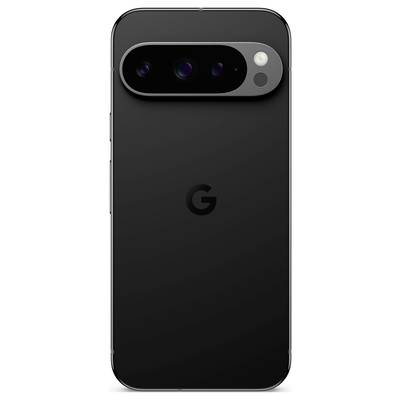 Retro di uno smartphone nero con una tripla fotocamera orizzontale e flash LED nella metà superiore; logo 'G' distintivo sotto la fotocamera.