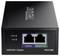 Un iniettore Power over Ethernet (PoE) nero di TRENDnet con due porte RJ45, una 'DATA IN' e una 'PoE/DATA OUT'.