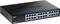 Un switch di rete nero TRENDnet con 24 porte Ethernet sul davanti.