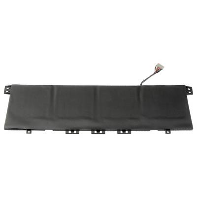 Un laptop nero con batteria e connettore in alto a destra.