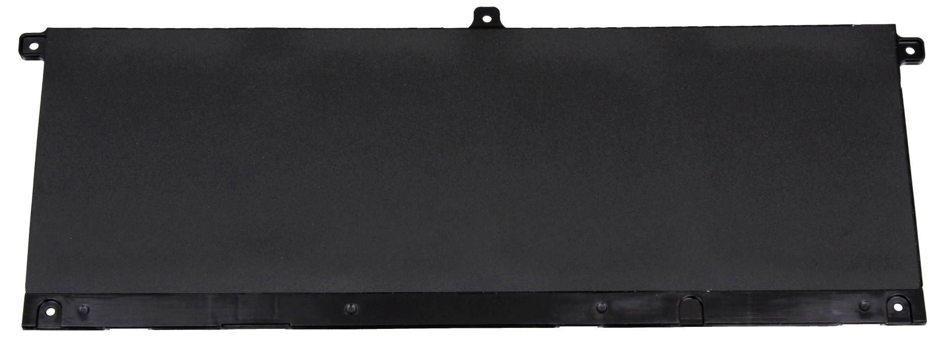 Un battery rettangolare nero per laptop con linguette di connessione sui bordi, su uno sfondo bianco.