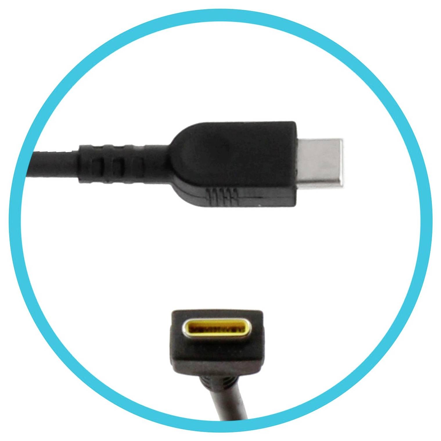 Un cavo USB-C con un connettore nero e una porta USB-C che supporta la compatibilità di tipo C.
