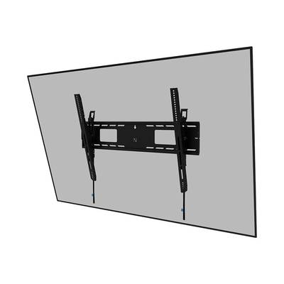 Supporto da parete per TV a schermo piatto, inclinabile, con cornice in metallo nero, adatto a diversi formati di schermo.