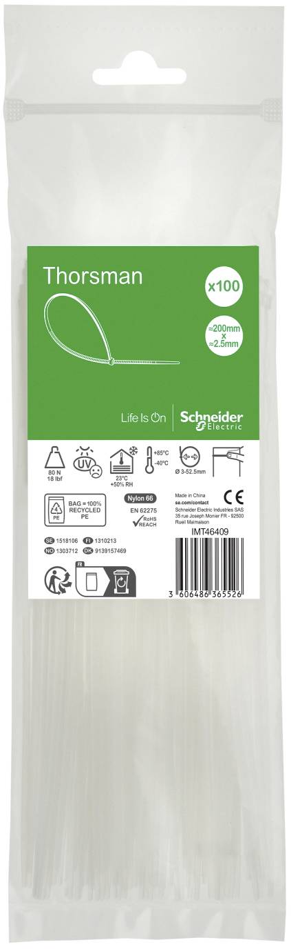 Schneider Electric IMT46409 Fascetta per cavi 200 mm 2.5 mm Ritardante di fiamma, con chiusura a scatto 100 pz.-0