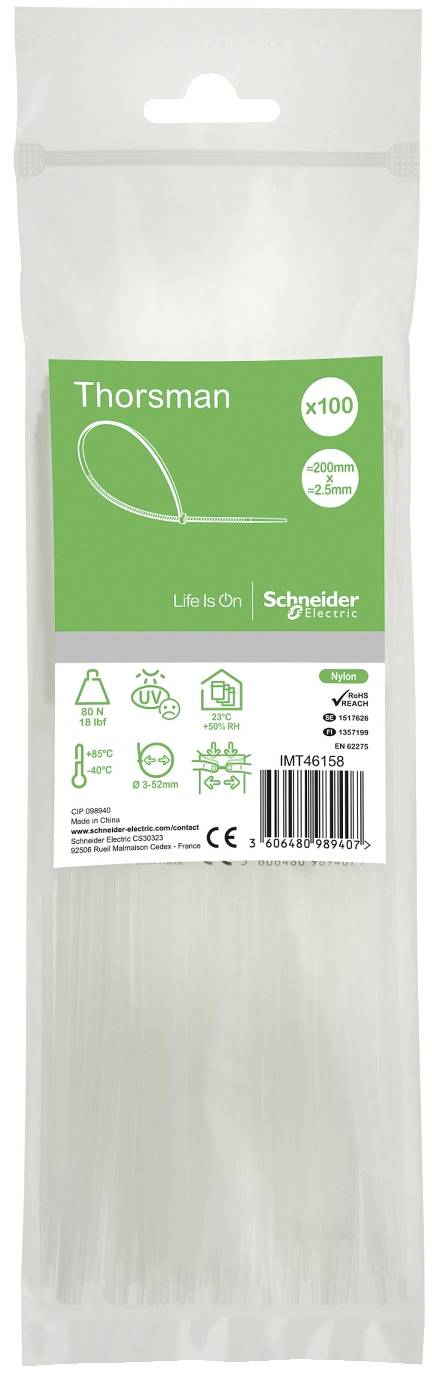 Schneider Electric IMT46409 Fascetta per cavi 200 mm 2.5 mm Ritardante di fiamma, con chiusura a scatto 100 pz.-2