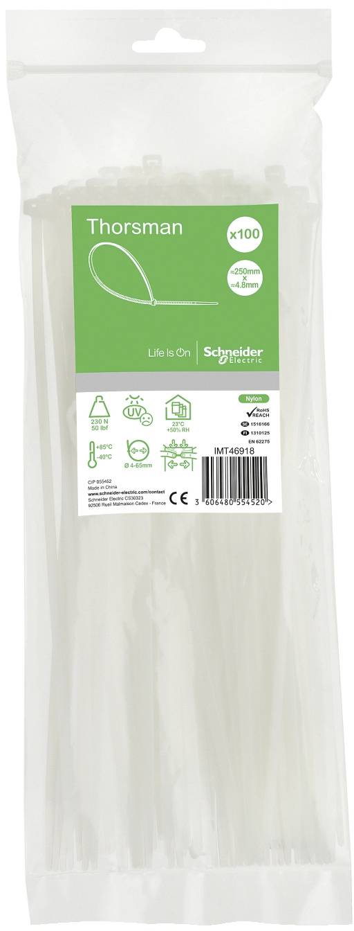 Schneider Electric IMT46415 Fascetta per cavi 250 mm 4.8 mm Ritardante di fiamma, con chiusura a scatto 100 pz.-3