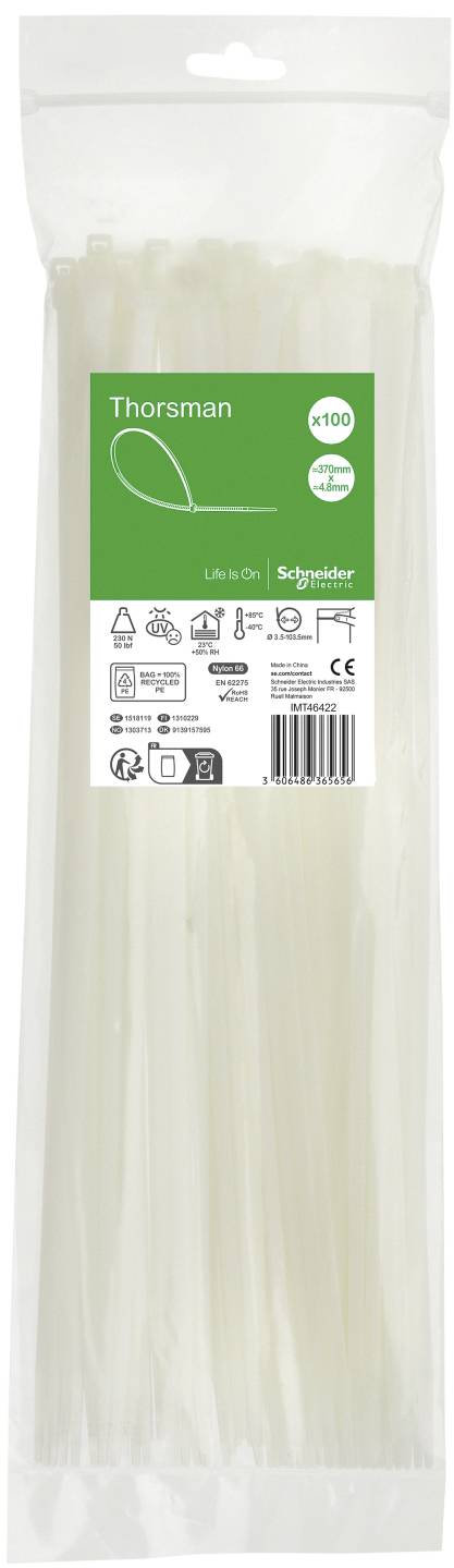 Schneider Electric IMT46422 Fascetta per cavi 370 mm 4.8 mm con chiusura a scatto, Ritardante di fiamma 100 pz.-0