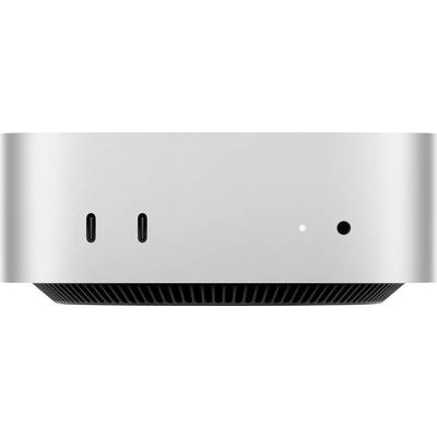 Vista frontale di un modulo per computer grigio con due porte USB-C e un jack per cuffie.