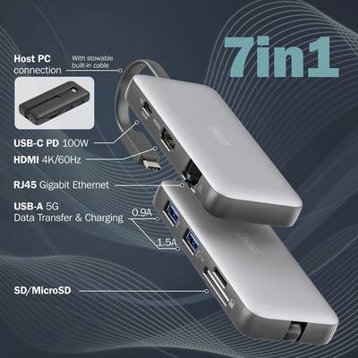 Digitus Docking station USB-C® DA-70916 incl. funzione di ricarica, lettore di schede integrato, Alimentazione USB-C®-3