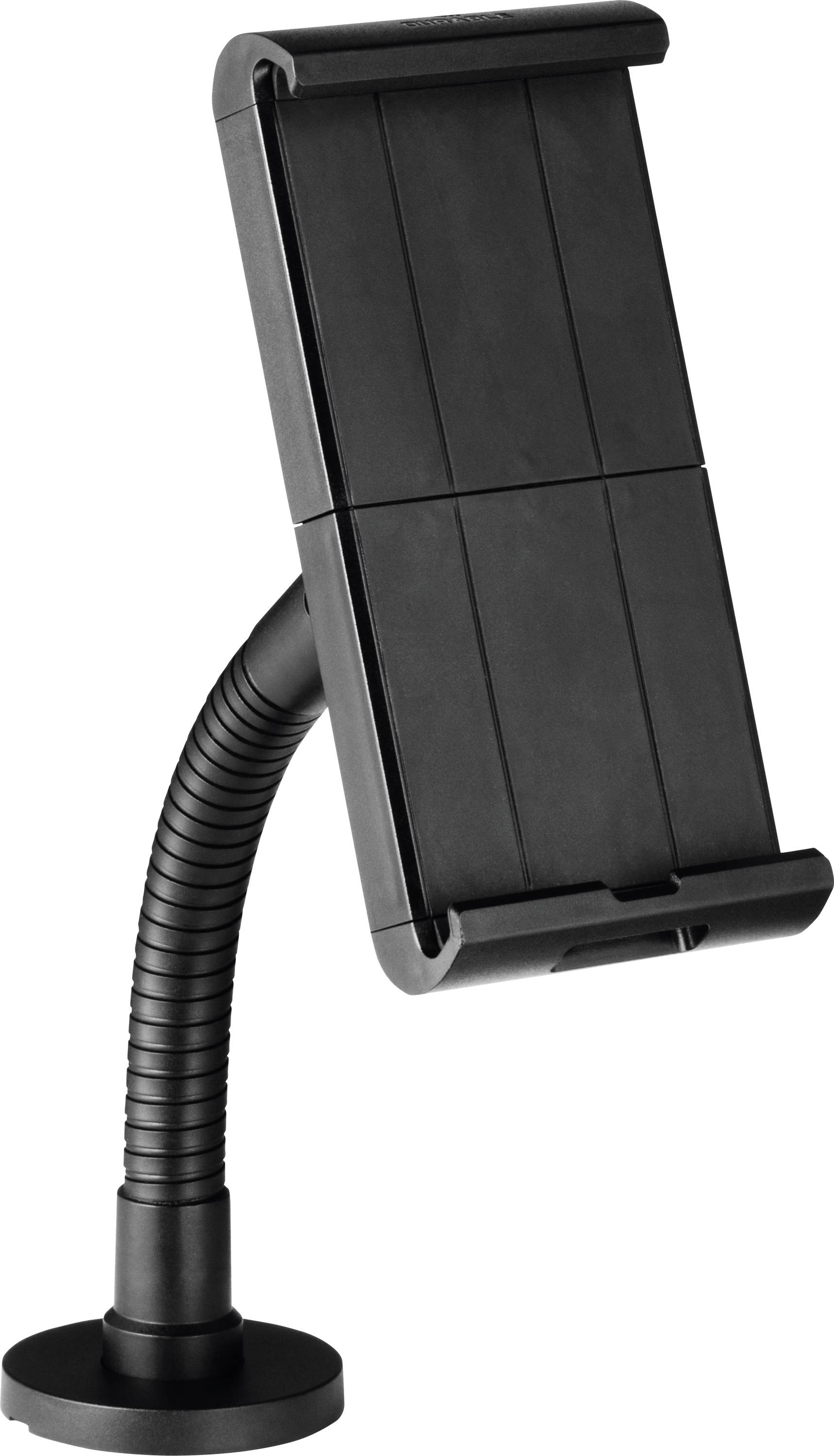 Supporto per smartphone flessibile in nero, con braccio pieghevole e supporto adatto a dispositivi di diverse dimensioni.
