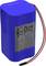 Batteria blu con due cavi e marchio CE; etichetta con specifiche tecniche; adatta per applicazioni ricaricabili.