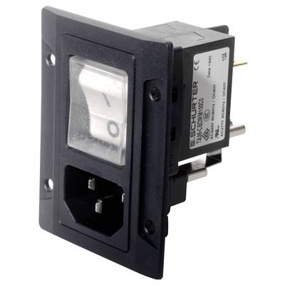 Interruttore elettrico per dispositivi con coperchio trasparente, forma rettangolare, involucro nero. L'interruttore mostra simboli di accensione/spegnimento.