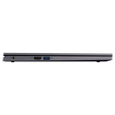 Un laptop chiuso visto di lato, che mostra le porte: HDMI, USB-A e USB-C.