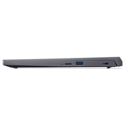 Vista laterale di un laptop che mostra la porta USB e un bordo sottile, con enfasi sul design elegante.