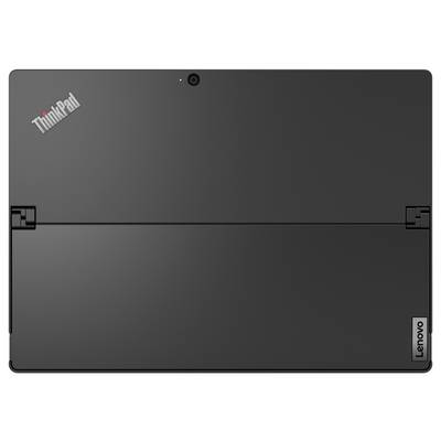 Un sottile ThinkPad Lenovo nero, chiuso, ripreso di schiena, in formato orizzontale.